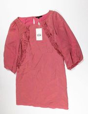 NEW Tibi Solid Pink 100% Silk Ruffle Pullover Mini Sheath Dress 10