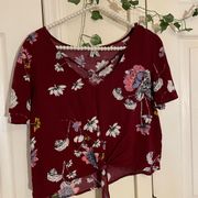 Large Mudd brand cropped blouse, red with floral print