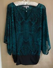 Jennifer Lopez Sheer Teal Blouse w/ Sewn-In Silk Cami