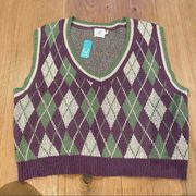 Luna Ivy Argyle Knit Sleeveless Tank in Green & Brown Size 2XL/3XL