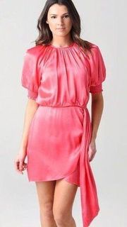 Saylor Zulu Satin Mini dress in Melon Pink Large New Womens Cocktail