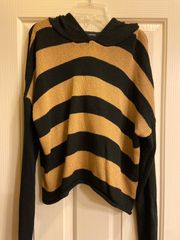 Forever 21 Large Tan And Black Striped Cropped Sweater