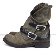 A.S.98 Ipswich Leather Suede Ankle Zip Biker Boots Buckles Studs 36 5.5 US Rock