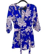 YUMI KIM Tahiti Sunrise Royal Blue Silk Floral Liz Romper Size Small