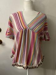 America Fringed Multi-color Boho Top size S