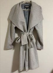 Mango Suit wool-blend belted peacoat gray blogger favorite