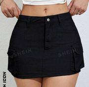 Flap Pocket Side Cargo Denim Skirt