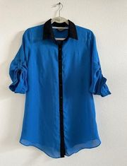 Angie women’s  shirt turquoise black long sleeve button down Size Medium