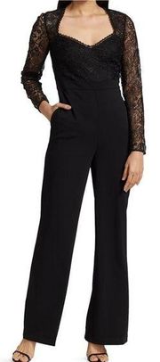 Monique Lhuillier Lace Flare Leg Jumpsuit One Piece Black Size 2