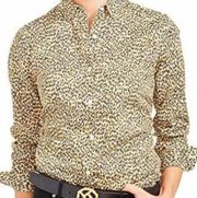 Lois Leopard Animal Print Blouse Button Down Poplin Cotton Shirt