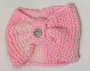 Handmade Pink Crochet Crystal Accent Ear Warmer Headband