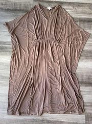 Umgee Brown V-Neck Midi Dress Size M Hippie Boho Batwing A7