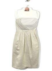 Shoshanna Dress Size 2 Ivory Gold Stripe Strapless Sheath Cocktail Party Pockets