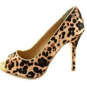 Thalia Sodi Cereza Animal Print Leopard Peep Toe Pump Heel Gold Brown Size 9 M
