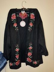 Black Umgee floral embroidered suede cardigan jacket