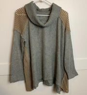 Mystree Gray & Tan Cowl Neck Tunic Sweater