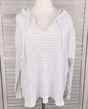 ROXY Lightweight Knit Pullover Hoodie White w Black Stripes-XL