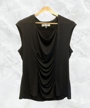 Black Formal and Casual Sleeveless Top with Slightly Ruffled Front