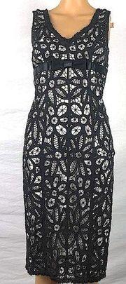 Betsey Johnson Crocheted Lace Overlay Sleeveless Dress Bow RIbbon Waist V Neck 2