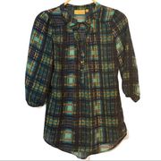 Princess Vera Wang Sheer Plaid 3/4 Sleeve blouse