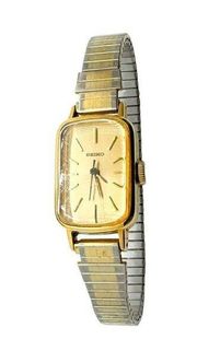 Seiko Women's Wristwatch Rectangle Manual Wind Analog Silver and Gold