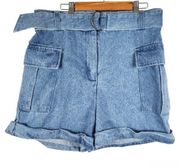Jeannie Mai for INC Light Wash Blue Denim Cargo Shorts Belt Size 10