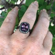 Stainless Steel Amethyst black ion plating AAA CZ Ring Size 8