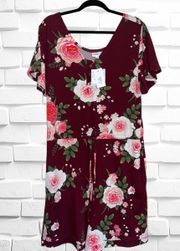 Medium Women’s Xanthe Romper•Burgundy w/Floral Designs Bell Sleeves NWT