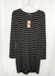 Nellie Taft Le Lis Soft Striped Long Sleeve Shirt Dress Small Gray White Stripes