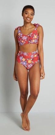 ModCloth • red floral swimsuit Clarice High-Waisted Bikini Bottom Tanya Crop Top