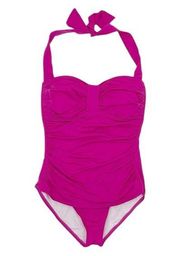 Tommy Bahama Pearl Solids Shirred Halter One Piece Swimsuit Peony Pink Size 12