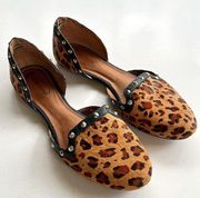 Corso Como D'orsay Leopard Print Calf Hair Studded Flat Sandals Womens Size 9