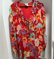 FARM Rio Hudson Tropical Floral Ruffled Chiffon Mini Dress Red Size XL