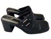 Vintage Y2K Bass Chunky Block Heel Clog Mules 8M Black Buckle Square Toe Slip-On