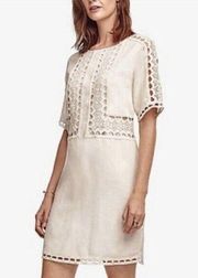 "ANN TAYLOR" IVORY CROCHET TRIM BOHEMIAN SUMMER SHIFT DRESS SIZE: 2 NWT $120