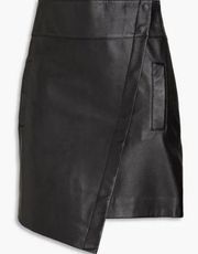 NWT $465 BA&SH PHANIE BLACK LEATHER MINI WRAP SKIRT