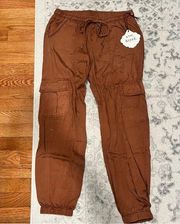 NWT Knox Rose Camel Cafe Brown Cargo Jogger Pants Size Small