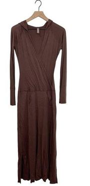 Barefoot Dreams Malibu 100% Pima Cotton Brown Maxi Dress Surplice Small