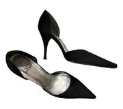 STUART WEITZMAN BLACK POINTED TOE D’ORSAY SATIN STILETTO HEELS SHOES 6.5