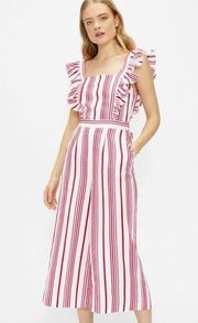 Ted Baker London Birdiee Red&White Ruffle Stripe Cropped Jumpsuit Sz.3(US 8/10)