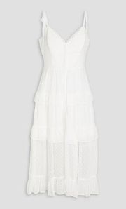 Marchesa Notte White Tiered Swiss Dot Midi Dress