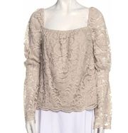 Cupcakes & Cashmere NWT Lace Pattern Square Neck Long Sleeve Blouse Cream Size S