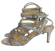 Silver VINCE CAMUTO Strappy Yuria Women's Gleaming Heeled Sandal Heels Size 10