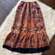 Silk Paisley Print Flounce Hem Skirt