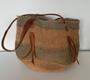 1990s Sisal Tote Basket Weave Market Tote