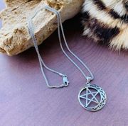 Celtic Crescent Moon And Star Sterling Silver Necklace Popcorn Chain