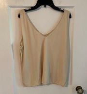 Sigrid Olsen Collection Size Large 100% Silk Cream/ Beige Sleeveless v-neck