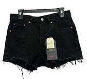 Levi’s 501 Shorts Size 28 Black Raw Hem Button Fly Premium Denim Cut Off NWT