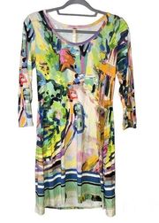 Uncle Frank Anthro Abstract Watercolor Scenic 3/4 Sleeve Dress Size XS