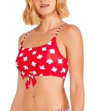 George Red White Bow Maple Leaf Accent Swimwear Bikini Top Size Medium